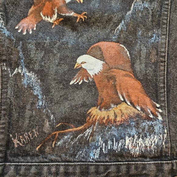 Reed St. James Vintage Denim Jacket Women M Custom Handmade Eagle Painted 80's - Picture 9 of 16